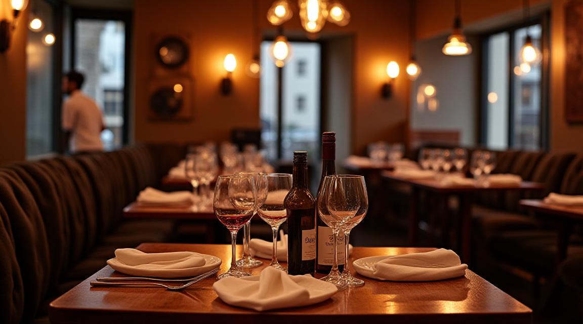 Interno accogliente del ristorante Eolo's Table con luci soffuse